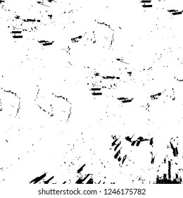 Grunge overlay layer. Abstract black and white vector background. Monochrome vintage surface with dirty pattern in cracks, spots, dots. Old painted wall in dark horror style design