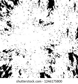 Grunge overlay layer. Abstract black and white vector background. Monochrome vintage surface with dirty pattern in cracks, spots, dots. Old painted wall in dark horror style design