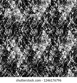 Grunge overlay layer. Abstract black and white vector background. Monochrome vintage surface with dirty pattern in cracks, spots, dots. Old painted wall in dark horror style design