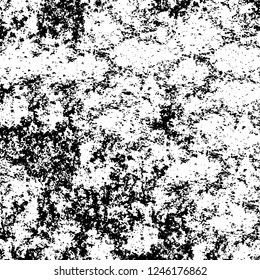 Grunge overlay layer. Abstract black and white vector background. Monochrome vintage surface with dirty pattern in cracks, spots, dots. Old painted wall in dark horror style design