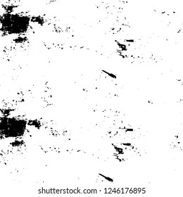 Grunge overlay layer. Abstract black and white vector background. Monochrome vintage surface with dirty pattern in cracks, spots, dots. Old painted wall in dark horror style design