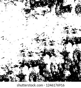 Grunge overlay layer. Abstract black and white vector background. Monochrome vintage surface with dirty pattern in cracks, spots, dots. Old painted wall in dark horror style design