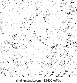 Grunge overlay layer. Abstract black and white vector background. Monochrome vintage surface with dirty pattern in cracks, spots, dots. Old painted wall in dark horror style design