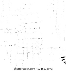 Grunge overlay layer. Abstract black and white vector background. Monochrome vintage surface with dirty pattern in cracks, spots, dots. Old painted wall in dark horror style design