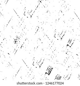 Grunge overlay layer. Abstract black and white vector background. Monochrome vintage surface with dirty pattern in cracks, spots, dots. Old painted wall in dark horror style design
