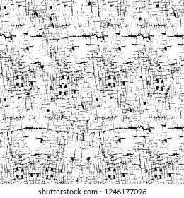 Grunge overlay layer. Abstract black and white vector background. Monochrome vintage surface with dirty pattern in cracks, spots, dots. Old painted wall in dark horror style design