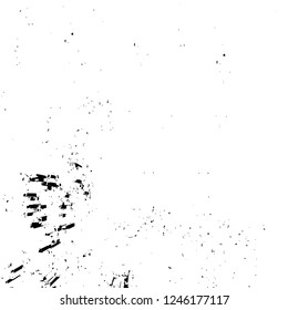 Grunge overlay layer. Abstract black and white vector background. Monochrome vintage surface with dirty pattern in cracks, spots, dots. Old painted wall in dark horror style design