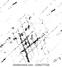 Grunge overlay layer. Abstract black and white vector background. Monochrome vintage surface with dirty pattern in cracks, spots, dots. Old painted wall in dark horror style design