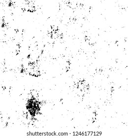 Grunge overlay layer. Abstract black and white vector background. Monochrome vintage surface with dirty pattern in cracks, spots, dots. Old painted wall in dark horror style design