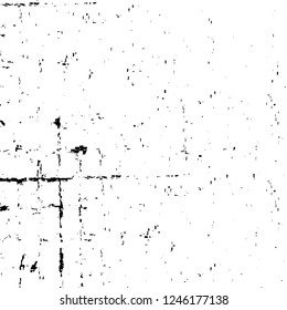 Grunge overlay layer. Abstract black and white vector background. Monochrome vintage surface with dirty pattern in cracks, spots, dots. Old painted wall in dark horror style design