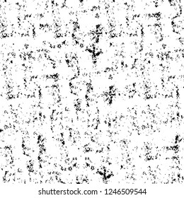 Grunge overlay layer. Abstract black and white vector background. Monochrome vintage surface with dirty pattern in cracks, spots, dots. Old painted wall in dark horror style design
