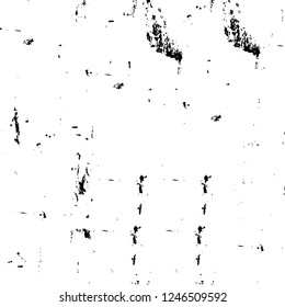 Grunge overlay layer. Abstract black and white vector background. Monochrome vintage surface with dirty pattern in cracks, spots, dots. Old painted wall in dark horror style design