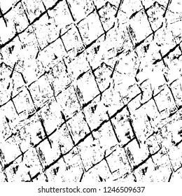 Grunge overlay layer. Abstract black and white vector background. Monochrome vintage surface with dirty pattern in cracks, spots, dots. Old painted wall in dark horror style design