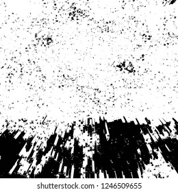 Grunge overlay layer. Abstract black and white vector background. Monochrome vintage surface with dirty pattern in cracks, spots, dots. Old painted wall in dark horror style design