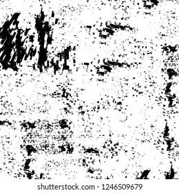 Grunge overlay layer. Abstract black and white vector background. Monochrome vintage surface with dirty pattern in cracks, spots, dots. Old painted wall in dark horror style design