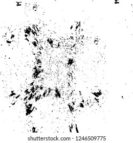 Grunge overlay layer. Abstract black and white vector background. Monochrome vintage surface with dirty pattern in cracks, spots, dots. Old painted wall in dark horror style design