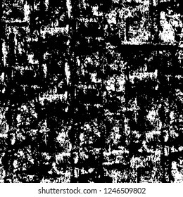 Grunge overlay layer. Abstract black and white vector background. Monochrome vintage surface with dirty pattern in cracks, spots, dots. Old painted wall in dark horror style design