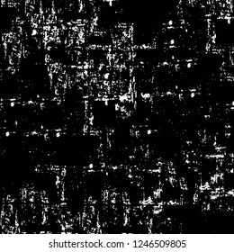 Grunge overlay layer. Abstract black and white vector background. Monochrome vintage surface with dirty pattern in cracks, spots, dots. Old painted wall in dark horror style design