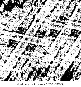 Grunge overlay layer. Abstract black and white vector background. Monochrome vintage surface with dirty pattern in cracks, spots, dots. Old painted wall in dark horror style design