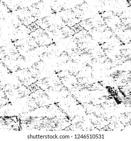 Grunge overlay layer. Abstract black and white vector background. Monochrome vintage surface with dirty pattern in cracks, spots, dots. Old painted wall in dark horror style design