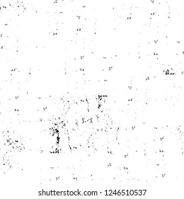 Grunge overlay layer. Abstract black and white vector background. Monochrome vintage surface with dirty pattern in cracks, spots, dots. Old painted wall in dark horror style design