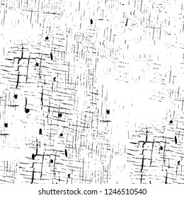 Grunge overlay layer. Abstract black and white vector background. Monochrome vintage surface with dirty pattern in cracks, spots, dots. Old painted wall in dark horror style design