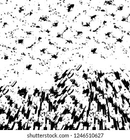 Grunge overlay layer. Abstract black and white vector background. Monochrome vintage surface with dirty pattern in cracks, spots, dots. Old painted wall in dark horror style design