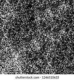 Grunge overlay layer. Abstract black and white vector background. Monochrome vintage surface with dirty pattern in cracks, spots, dots. Old painted wall in dark horror style design