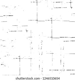 Grunge overlay layer. Abstract black and white vector background. Monochrome vintage surface with dirty pattern in cracks, spots, dots. Old painted wall in dark horror style design