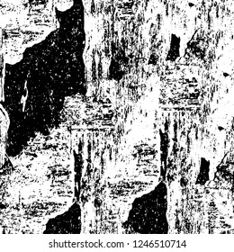 Grunge overlay layer. Abstract black and white vector background. Monochrome vintage surface with dirty pattern in cracks, spots, dots. Old painted wall in dark horror style design
