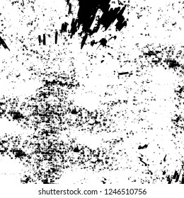 Grunge overlay layer. Abstract black and white vector background. Monochrome vintage surface with dirty pattern in cracks, spots, dots. Old painted wall in dark horror style design