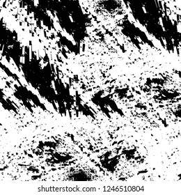 Grunge overlay layer. Abstract black and white vector background. Monochrome vintage surface with dirty pattern in cracks, spots, dots. Old painted wall in dark horror style design