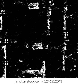 Grunge overlay layer. Abstract black and white vector background. Monochrome vintage surface with dirty pattern in cracks, spots, dots. Old painted wall in dark horror style design