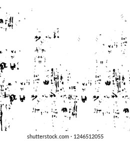 Grunge overlay layer. Abstract black and white vector background. Monochrome vintage surface with dirty pattern in cracks, spots, dots. Old painted wall in dark horror style design
