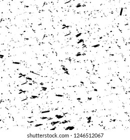 Grunge overlay layer. Abstract black and white vector background. Monochrome vintage surface with dirty pattern in cracks, spots, dots. Old painted wall in dark horror style design