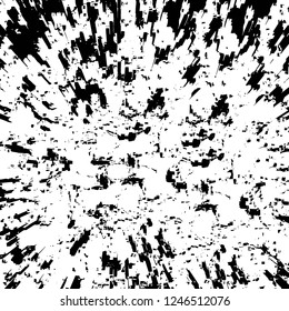 Grunge overlay layer. Abstract black and white vector background. Monochrome vintage surface with dirty pattern in cracks, spots, dots. Old painted wall in dark horror style design