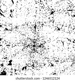Grunge overlay layer. Abstract black and white vector background. Monochrome vintage surface with dirty pattern in cracks, spots, dots. Old painted wall in dark horror style design