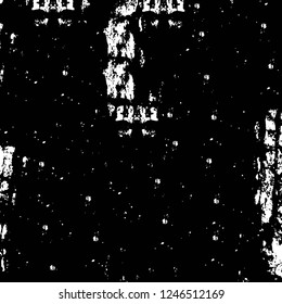 Grunge overlay layer. Abstract black and white vector background. Monochrome vintage surface with dirty pattern in cracks, spots, dots. Old painted wall in dark horror style design