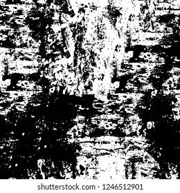 Grunge overlay layer. Abstract black and white vector background. Monochrome vintage surface with dirty pattern in cracks, spots, dots. Old painted wall in dark horror style design