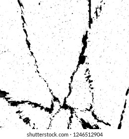 Grunge overlay layer. Abstract black and white vector background. Monochrome vintage surface with dirty pattern in cracks, spots, dots. Old painted wall in dark horror style design