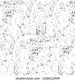 Grunge overlay layer. Abstract black and white vector background. Monochrome vintage surface with dirty pattern in cracks, spots, dots. Old painted wall in dark horror style design