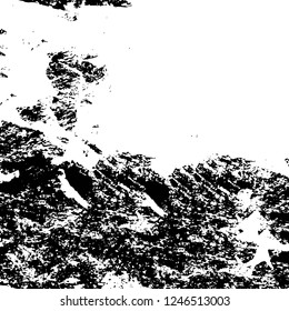 Grunge overlay layer. Abstract black and white vector background. Monochrome vintage surface with dirty pattern in cracks, spots, dots. Old painted wall in dark horror style design