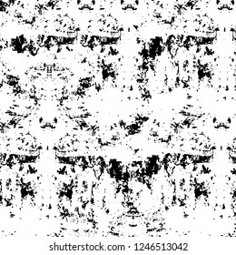 Grunge overlay layer. Abstract black and white vector background. Monochrome vintage surface with dirty pattern in cracks, spots, dots. Old painted wall in dark horror style design