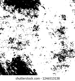 Grunge overlay layer. Abstract black and white vector background. Monochrome vintage surface with dirty pattern in cracks, spots, dots. Old painted wall in dark horror style design