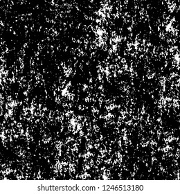 Grunge overlay layer. Abstract black and white vector background. Monochrome vintage surface with dirty pattern in cracks, spots, dots. Old painted wall in dark horror style design