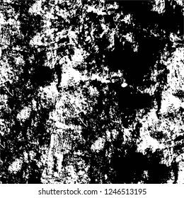 Grunge overlay layer. Abstract black and white vector background. Monochrome vintage surface with dirty pattern in cracks, spots, dots. Old painted wall in dark horror style design