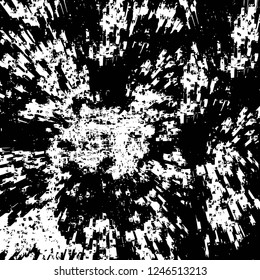 Grunge overlay layer. Abstract black and white vector background. Monochrome vintage surface with dirty pattern in cracks, spots, dots. Old painted wall in dark horror style design