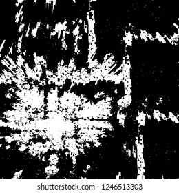 Grunge overlay layer. Abstract black and white vector background. Monochrome vintage surface with dirty pattern in cracks, spots, dots. Old painted wall in dark horror style design