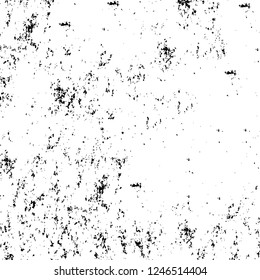 Grunge overlay layer. Abstract black and white vector background. Monochrome vintage surface with dirty pattern in cracks, spots, dots. Old painted wall in dark horror style design