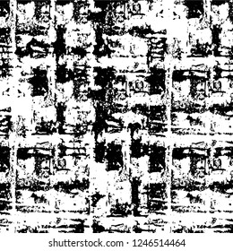Grunge overlay layer. Abstract black and white vector background. Monochrome vintage surface with dirty pattern in cracks, spots, dots. Old painted wall in dark horror style design